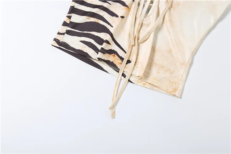 Kliou Tiger Stripes Print Tank Tops Woman Summer Trend Stand Collar Hollow Shirring Design Hot Girls Street Wild Style Vests