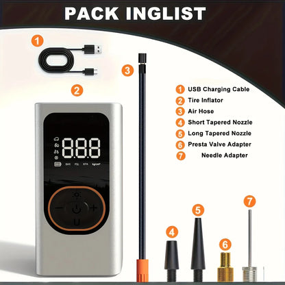 Multifunction Digital Air Pump, Portable Tire Inflator with SOS Light for Car Motorcycle Bicycle Tires, Balls, Boats, Camping