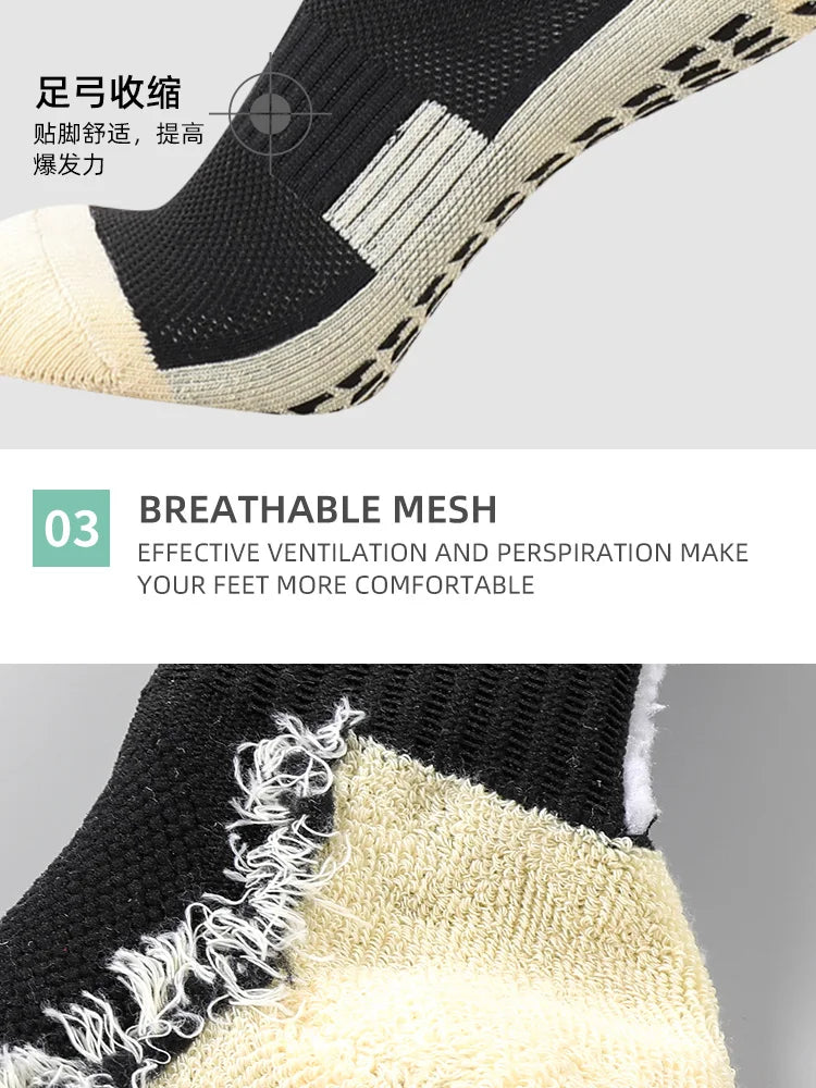 Anti Non Slip Football Socks Cut Black Long Length Adhesive Towel High Leg Grip Soccer Stockings Sports for Men and Children