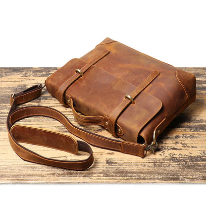 Leathfocus Vintage Leather Briefcase Fashion Design Men's Lightweight Crossbody Bag Men's Tote Handbag 15 inch Laptop Bags