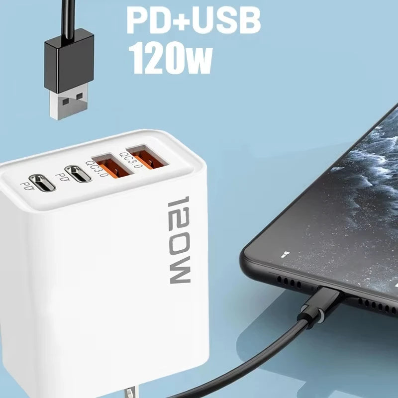 Xiaomi 120W Phone Fast Charger 4 Ports USB C Charger Quick Charge 3.0 USB Type C Fast Charging Adapter for Samsung iPhone Xiaomi