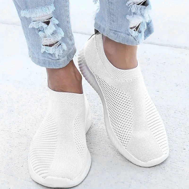 Women's Solid Color Sneakers Breathable Mesh Woven Outdoor Lightweight Low Top Walking Running Sports Socks Shoes