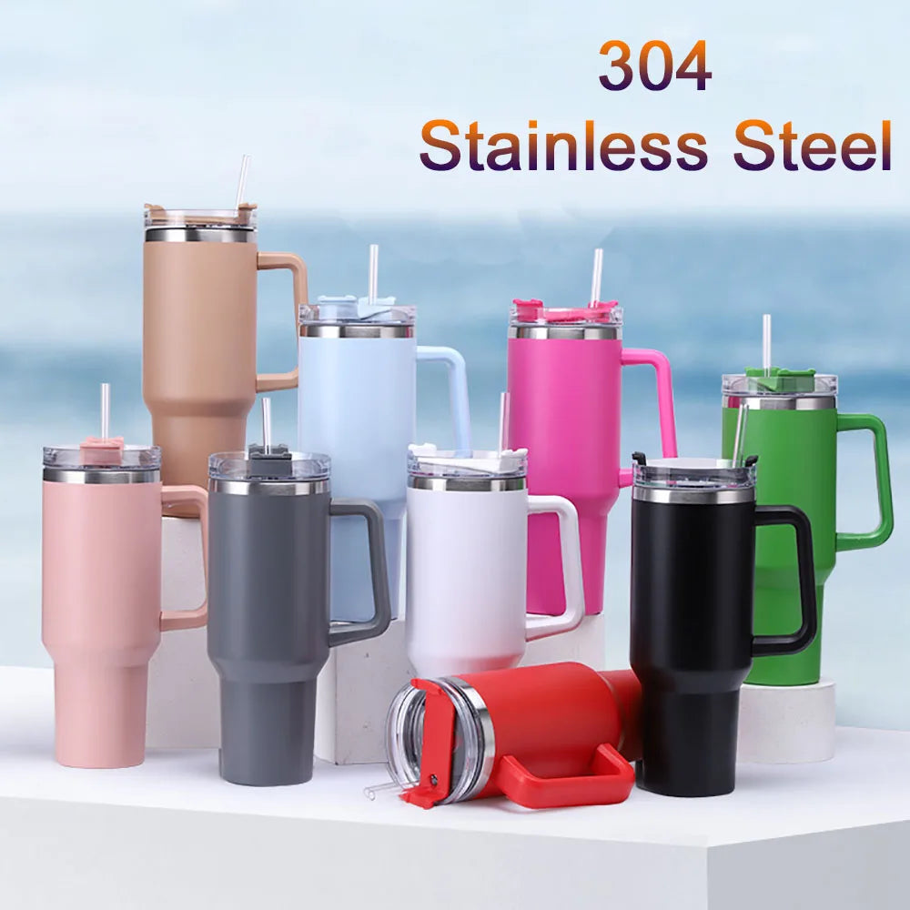 Mug Tumbler 40oz with Straw Handle Coffee Insulated 304 Stainless Steel Car Cup Keeps Cold Beer with Lids Tumbler Thermos Cup