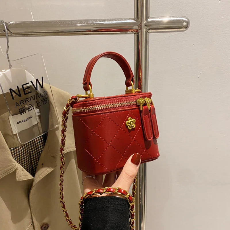 Small  Shoulder Bucket Bag For Women Classic Mini Clutches Female Small Square Bag Crossbody Metal Chain Handbag