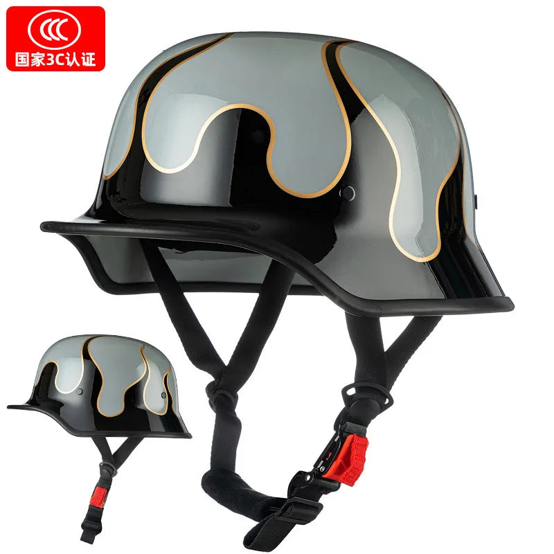 German Soldier Helmet Motorcycle for Harley Retro Half Helmet Motorcycle Helmet Summer 3C Certification Scoop Helmet Cruise Car