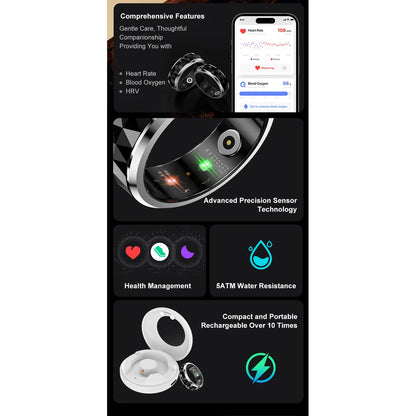 2026 New  Smart Ring, Fidget Spinner Anxiety Relieve Ring with Charging Case for Men, Health and Sleep Monitor, 5ATM Waterproof