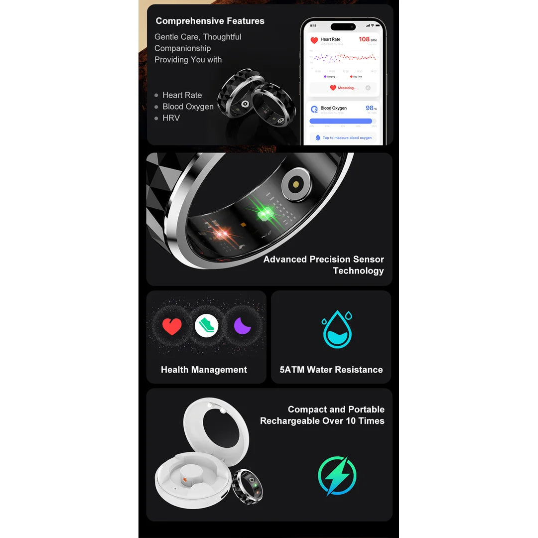 2026 New  Smart Ring, Fidget Spinner Anxiety Relieve Ring with Charging Case for Men, Health and Sleep Monitor, 5ATM Waterproof