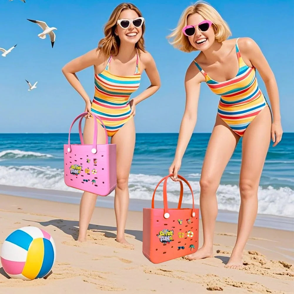 L Large Beach Bag EVA Rubber Waterproof Beach Travel Picnic Storage Basket Women's Shopping Handbag Hemp Bag Jelly Tote Bag