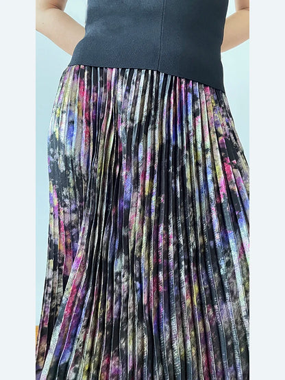 Polished Luster Lurex Midi Skirt Women's Shiny Metallic Luxury Pleated Skirt 2025 New In Boutique Clothing
