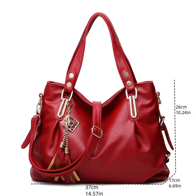 PU Fashion Large Capacity Women's Tote Bag, Single Shoulder Bag with Frill Decoration, Multi-pocket Design