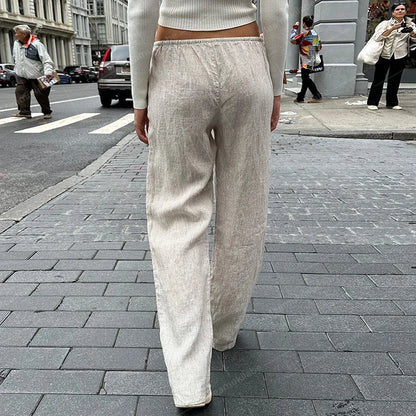 Y2K Vintage Striped Loose Pants Comfy Loung Pants Streetwear Casual Tie Up Waist Wide Leg Trousers Women Pajamas Sleepwear