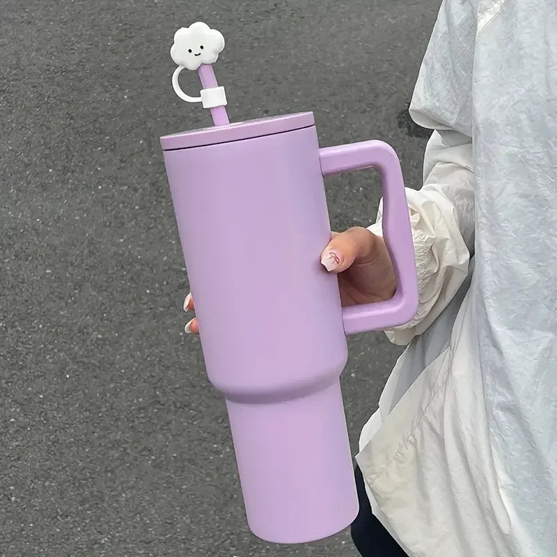 1.2L/40oz Large Capacity Stainless Steel Double-Wall Vacuum Insulated Tumbler with Straw & Wide Handle ,Reusable Water Bottle