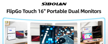 SIBOLAN 16" Dual Portable Monitor 2.5K IPS Folding PC Display USB-C HDMI Plug Laptop Screen Extender for Mac Windows Phone