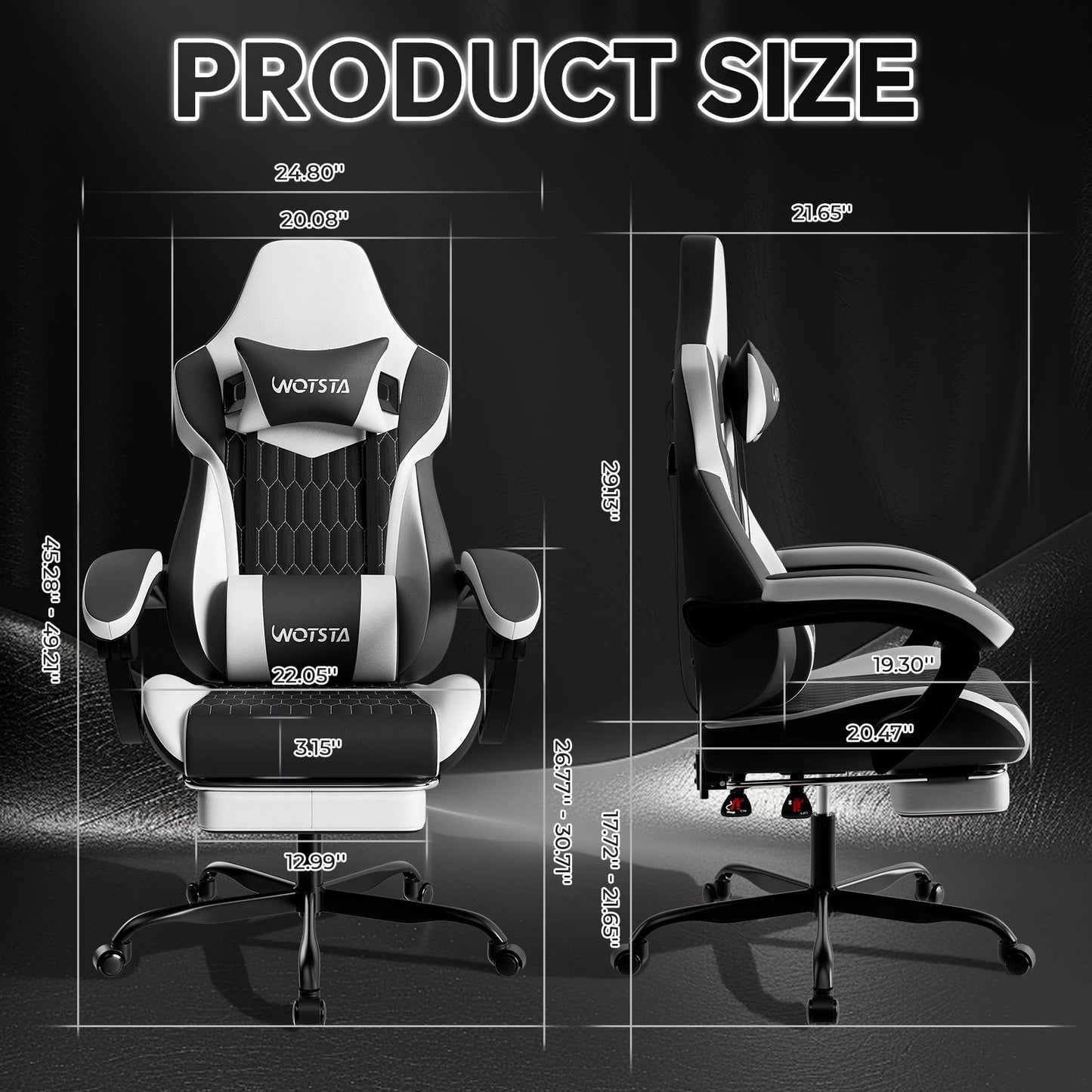 WOTSTA Gaming Chair with Footrest Gaming Chairs PVC Leather Ergonomic Gamer Chair with Adjustable Headrest Lumbar Support