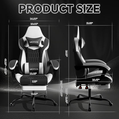 WOTSTA Gaming Chair with Footrest Gaming Chairs PVC Leather Ergonomic Gamer Chair with Adjustable Headrest Lumbar Support