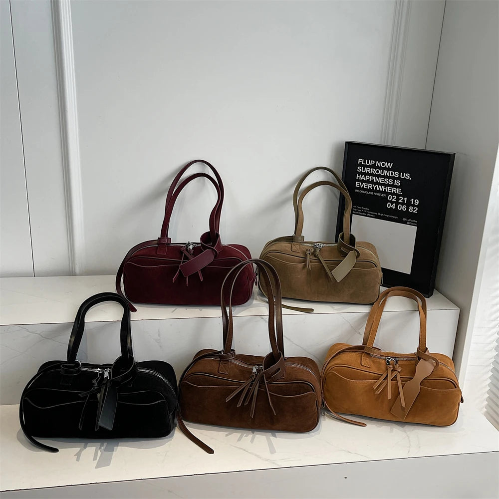 MOODS 2025 Autumn Latest Commute Shoulder Bags For Women PU Suede Pure Color Large Capacity Boston Bag Luxury Designer Handbags