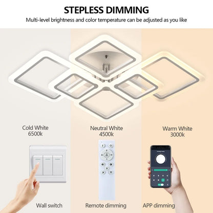 Simple Ceiling Chandelier Square with Remote Control Dimmable Modern Ceiling Lights Smart LED Lighting Fixture Study Living Room