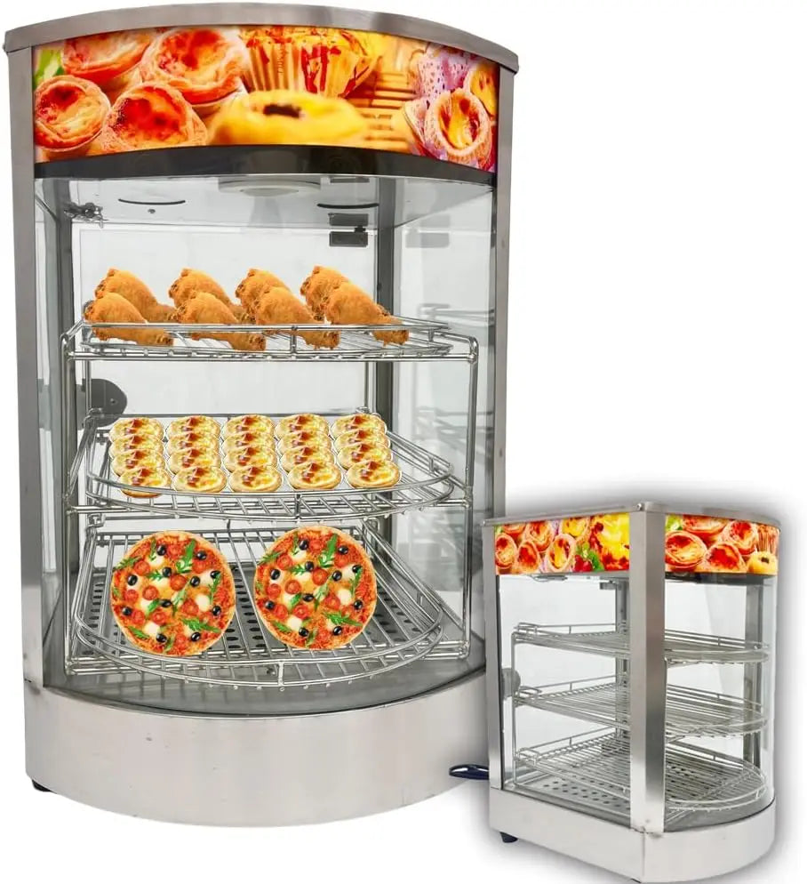 Commercial Food Warmer 3 Tier Countertop Food Display Case, 110V 850W Stainless Steel Pizza Warmer with Temperature Display