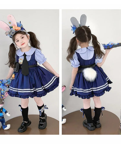 Girl Cosplay Judy Hopps Police Officer Dress Ear Sheriff Hat Bunny Costume Kids Dress Up Halloween Rabbit Disguise Dress Outfits