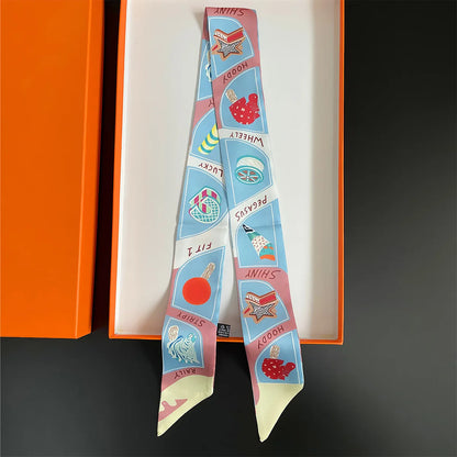 Luxury Brand Horse Bag Scarf 2024 New Design Womens Silk Scarf Fashion Head Scarf Headwear Long Skinny Scarves Bag Accessories