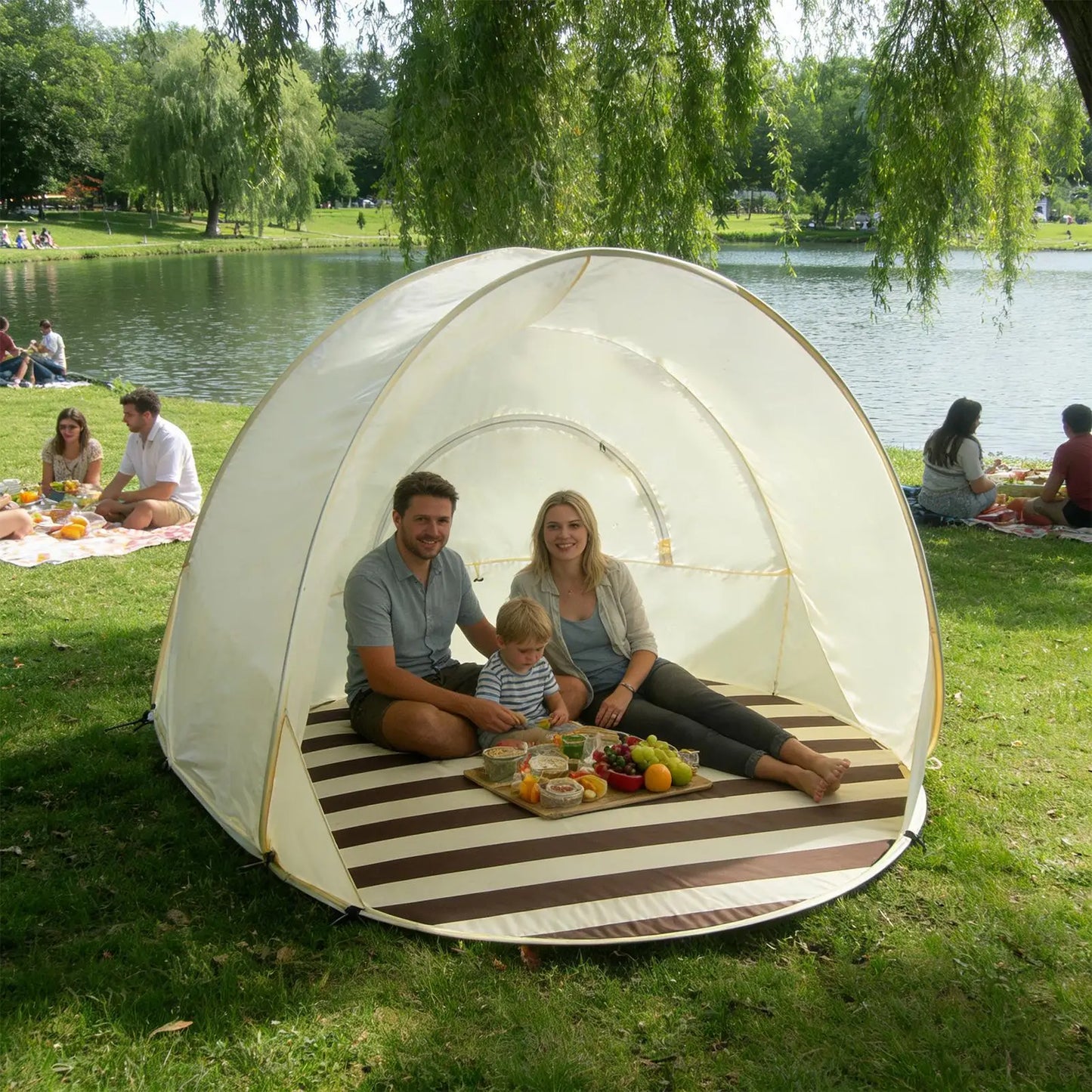 Beach Tent 3/4 Person Easy Pop Camping Canopy Beach Shelter with Ventilating Mesh Window for Outdoor Camping Picnic Garden