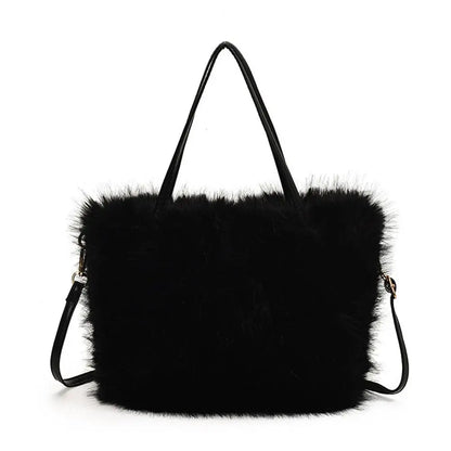 Fahion Faux Fur Tote Bag Women's Bucket Plush Luxury Design Ladies Handbags Winter Crossbody Shoulder Bags