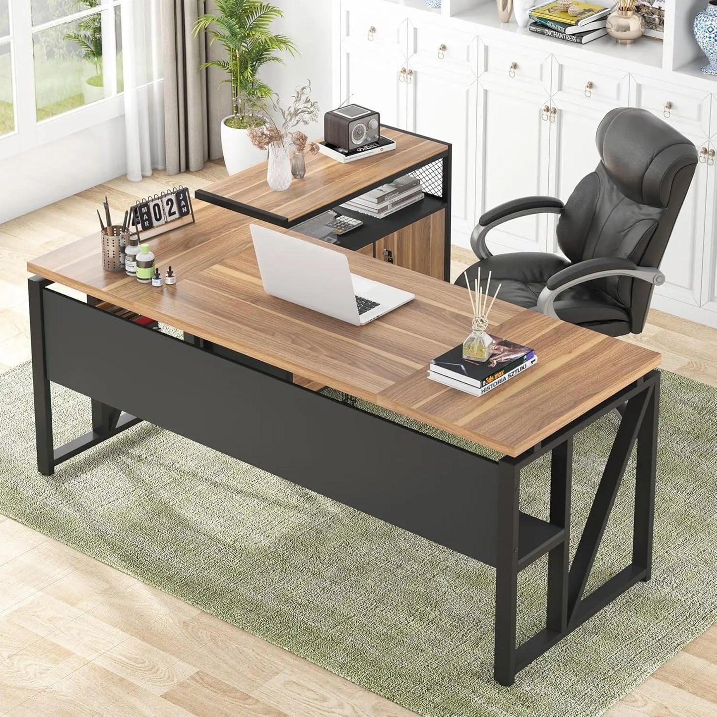 L Shaped Desk with Drawer,63" Executive Computer Desk and lateral File Cabinet, 2 Piece Home Office Furniture for, Customized