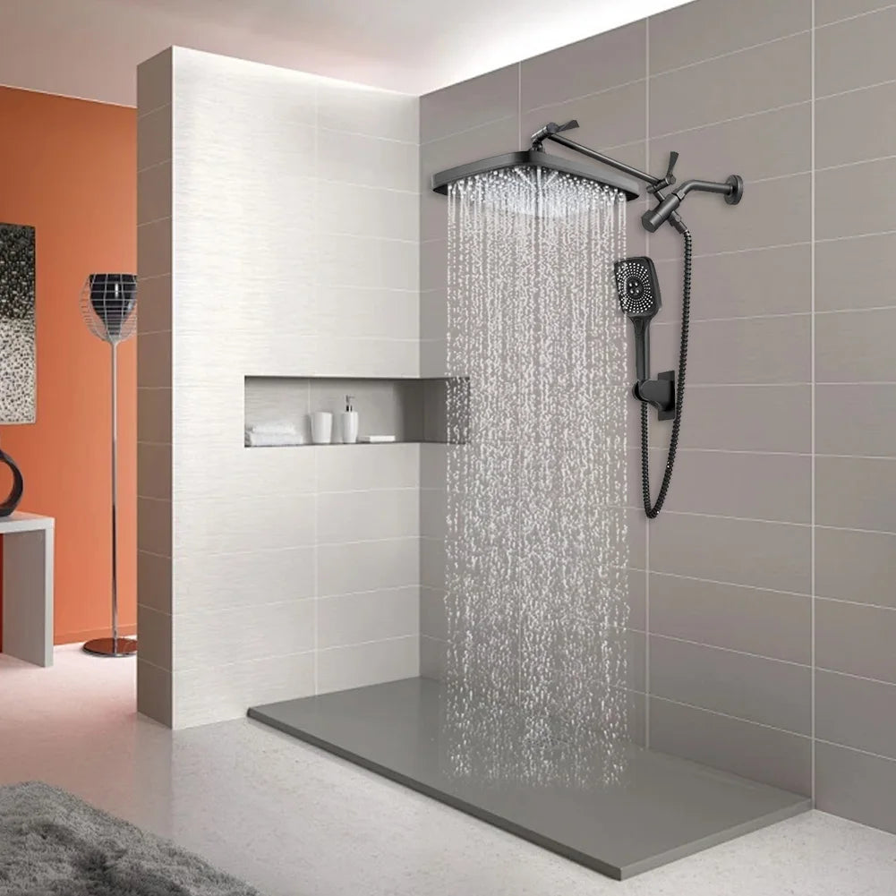 12 Inch Rain/Rainfall Shower Heads 3+1 Settings Top Spray Wall-Mount Shower Set with Extension Arm Handheld Top Spray Showerhead