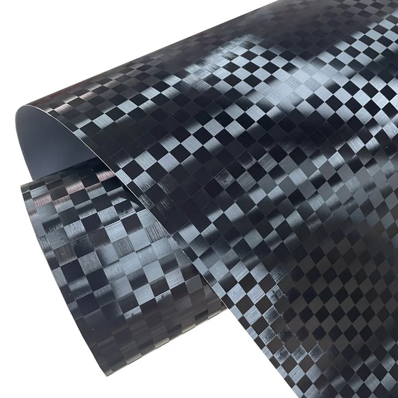 Premium PET Black Checkered Carbon Vinyl Wrap Roll Air Release Self Adhesive Decal Automotive Car Wrapping Foil