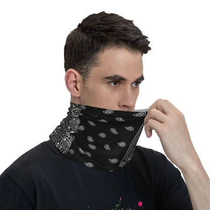 Custom Black Bandana Pattern Bandana Neck Gaiter for Hiking Cycling Women Men Wrap Scarf Paisley Style Headband Warmer
