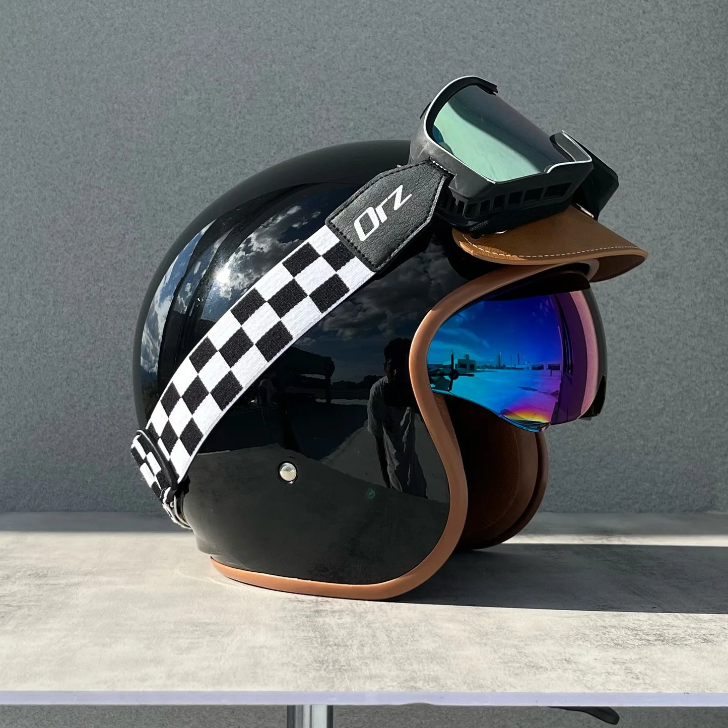 Orz Motorcycle Retro Helmet Men's and Women's Motorcycle Safety Helmet Electric Car Four Seasons 3/4 Half Helmet Scooter