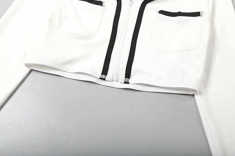Joskaa 2025 Women's Patchwork Sporty 2 Piece Set Casual Full Sleeve Zip Crop Tops+Shorts Matching Tracksuits Y2k Streetwear