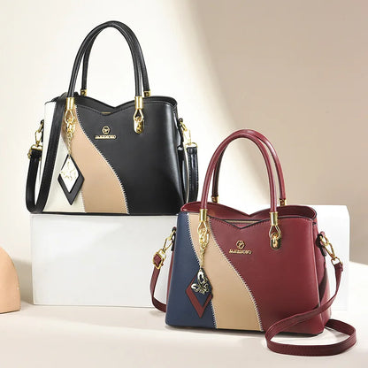 2024 New Three Color Combination Women's Handbag Large Capacity Soft Leather Shoulder Bag Fashion Elegant Women's Crossbody Bag