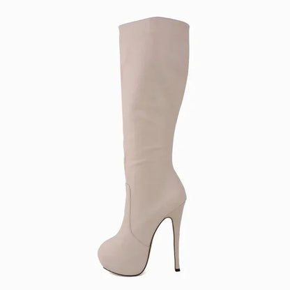 New Large Size Women Boots Autumn Winter Sexy 14cm Super High Heels Long Over Knee Long Boots Leather Round Toe Red Pumps Shoes