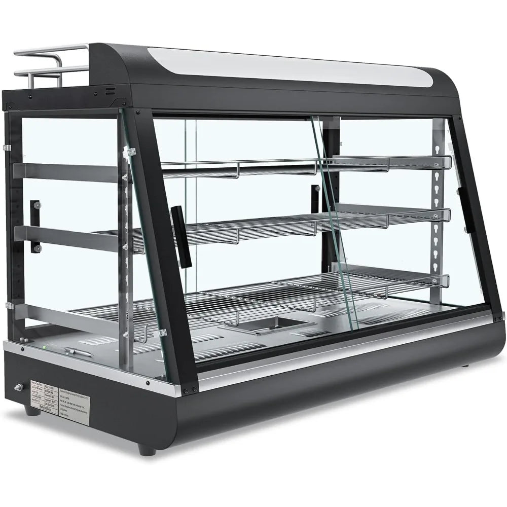 35inch 3-Tier Commercial Food Warmer with Top Rack for Milk Juice, Countertop Heat Holding Cabinet Display Case for Pizza/Pretze
