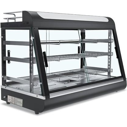 35inch 3-Tier Commercial Food Warmer with Top Rack for Milk Juice, Countertop Heat Holding Cabinet Display Case for Pizza/Pretze