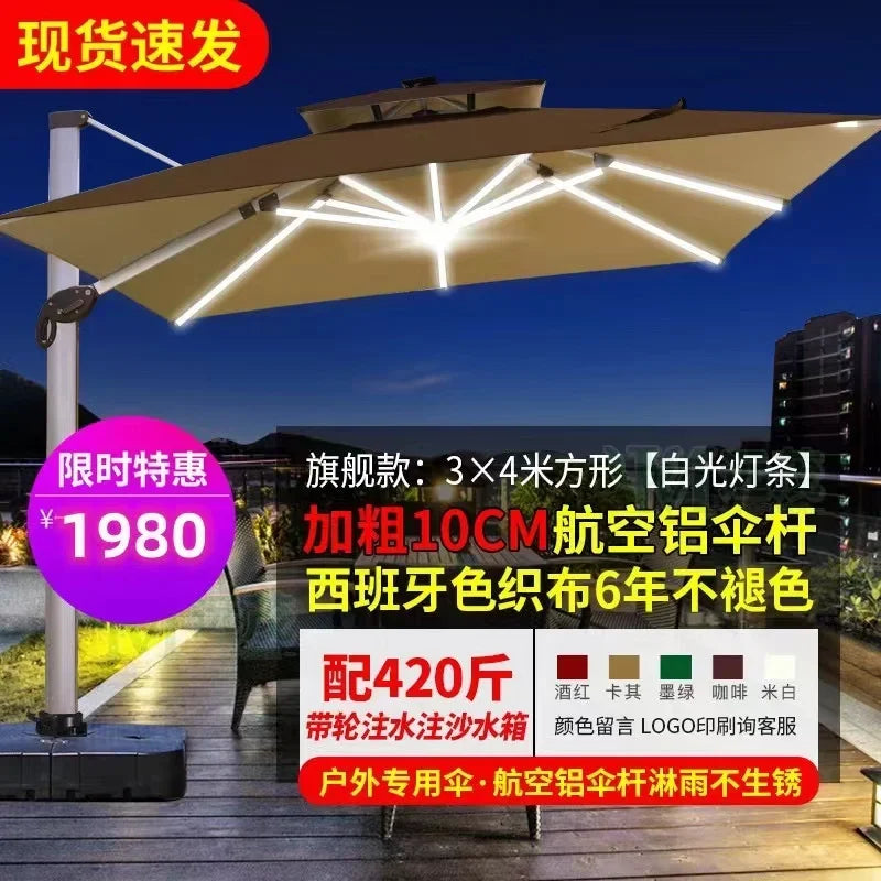 Garden Parasol Large Beach Patio Picnic Umbrella Patterned Outdoor Patio with Led Light Solar Base Wholesale Dropshipping