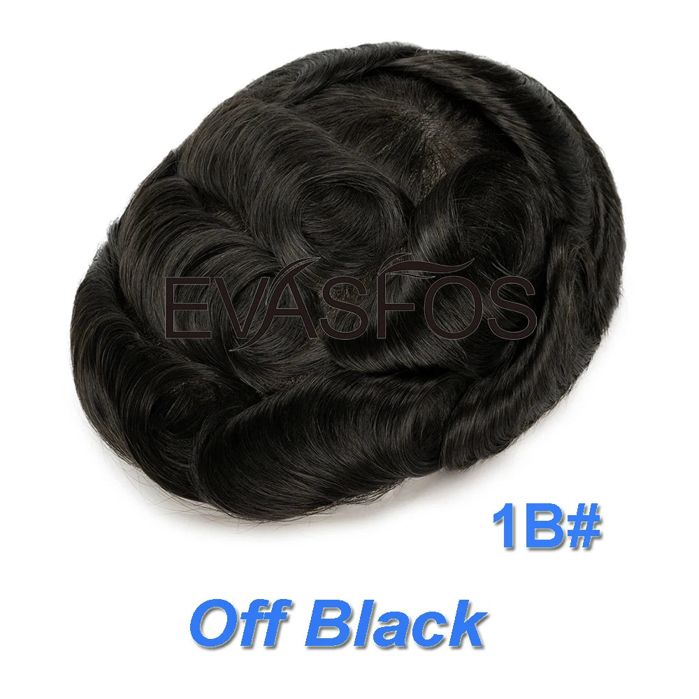 EVASFOS 0.02-0.04mm Super Thin Skin Men's Toupee Natural European Human Hair Male Wig Prosthesis Hair System For Men