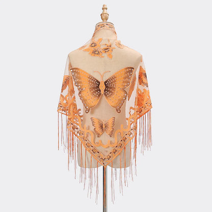 New Women Lace Tassel Triangular Scarf Solid Hollow-out Butterfly Embroidery Scarves Soft Lady Shawl Foulard Party Wrap Shawls