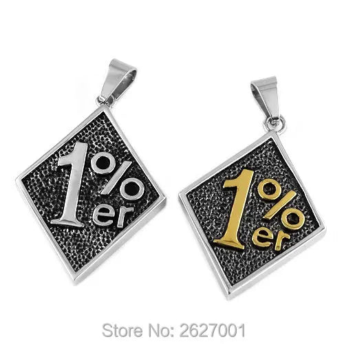 Wholesale Black Red Blue Yellow One Percent Pendant Stainless Steel Jewelry Classic 1% ER Biker Mens Women Pendant SWP0063A