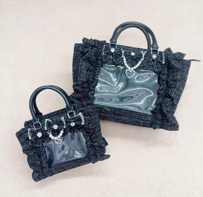 Sweet Y2k Aesthetic Transparent Bow Ita Bag Casual Chic Ruffle Fashion Women's Handbags All Match Kawaii Shoulder Crossbody Bags