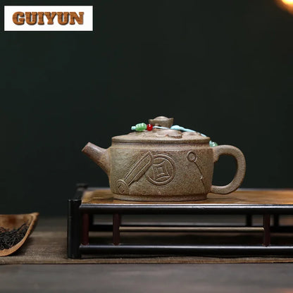250ml Exquisite Yixing Purple Clay Teapots Master Handmade Large Caliber Pot Raw Ore Agilawood Mud Kettle Chinese Zisha Tea Set
