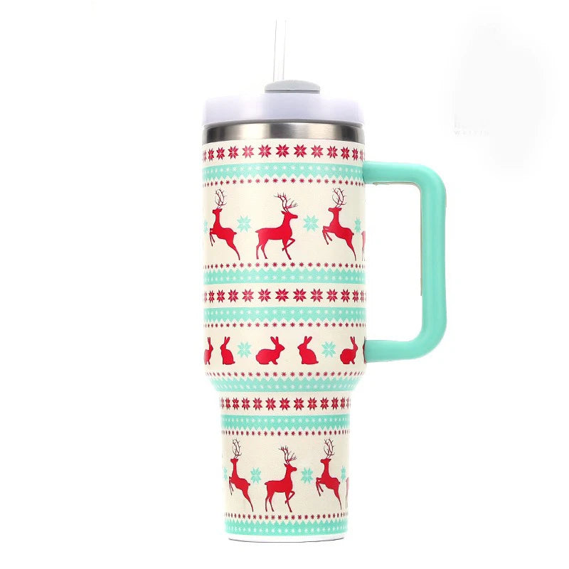 40oz Thermos Bottles Stainless Steel Christmas Series Insulated Water Bottle with Handle/straw Car Ice King Cup Christmas Gift