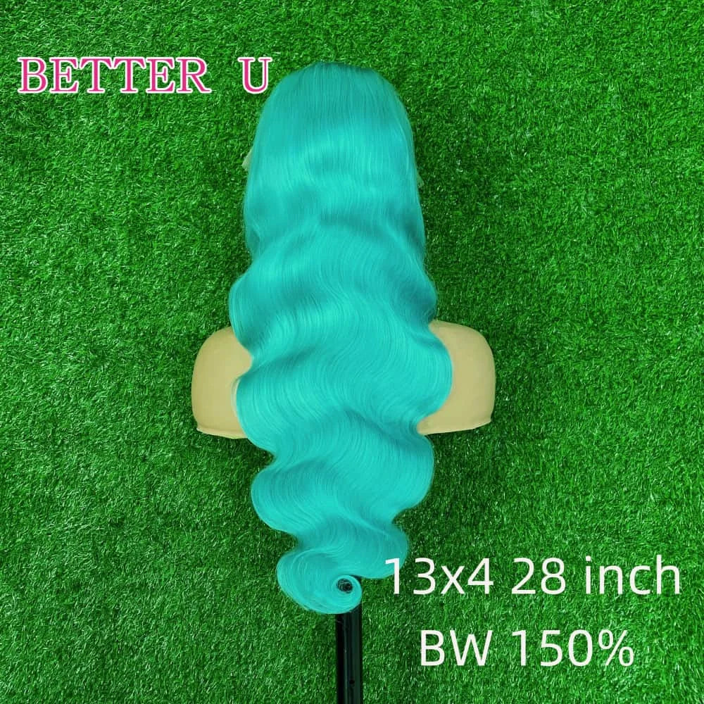 Blue 13X6 HD Clear Lace Front Human Hair Wig Pre-Plucking Baby Green Lace Front Wig Teal 13x4 HD  Lace Front Women's Wig