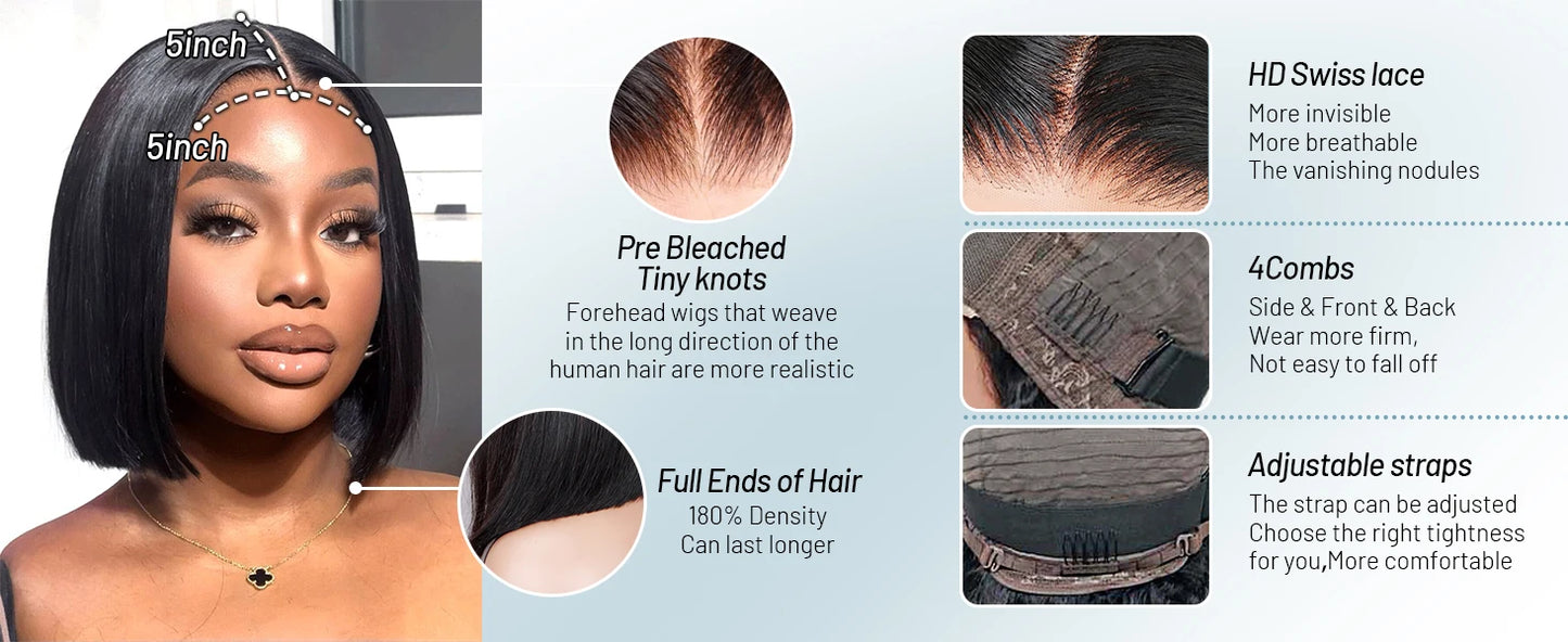 200Density Straight Short Bob 5x5 HD Lace Front Human Hair Wigs 4x4 Lace Closure Wig Brazilian Black Wig For Women Cheap On Sale