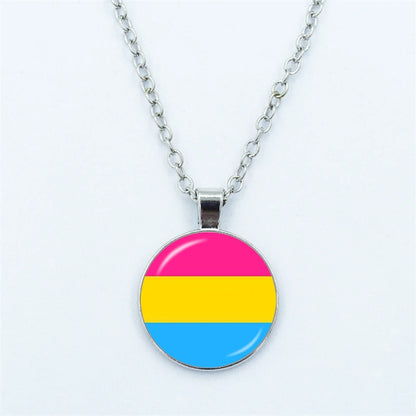 Rainbow Necklace LGBT Lesbian Gay Pride Rainbow Friendly Print Art Pattern Glass Cabochon Pendant Couple Chain Necklace Gift