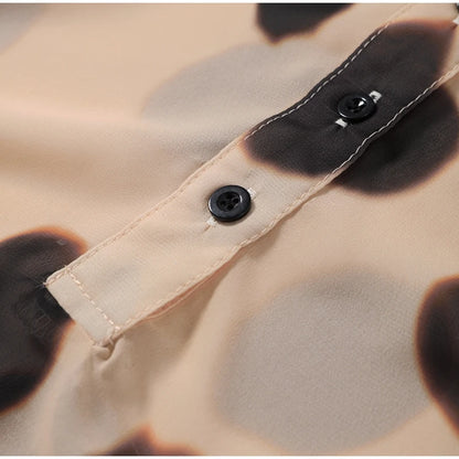 2026 Women Chic Vacation Outfits Fashion Leopard Print Sheer Chiffon Shirt Casual Turn-down Collar Mini Dress & Detachable Scarf
