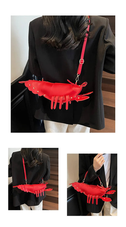 Young Girls Lobster Shape Crossbody Bag Solid Color Pu Leather Handbag Cute Creative Funny Bag Casual Toy Cross Body Phone Bag