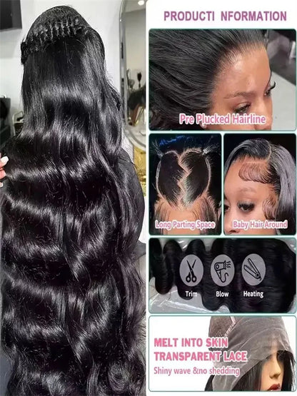 100% Human Hair Body Wave Lace Front Wig 300% Density 40 Inch Wigs 360 4x4 13x4 13x6 HD Lace Frontal Wig Brazilian Natural Black