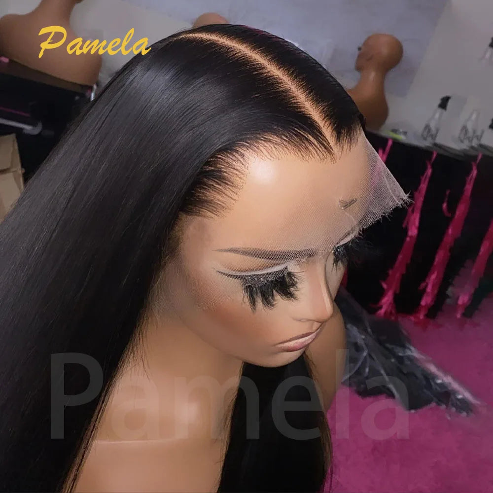 100% HD Transparent Lace Frontal Wig Pre Plucked Long Natural Bone Straight 13x6 HD Full Lace Front Human Hair Wigs For Women